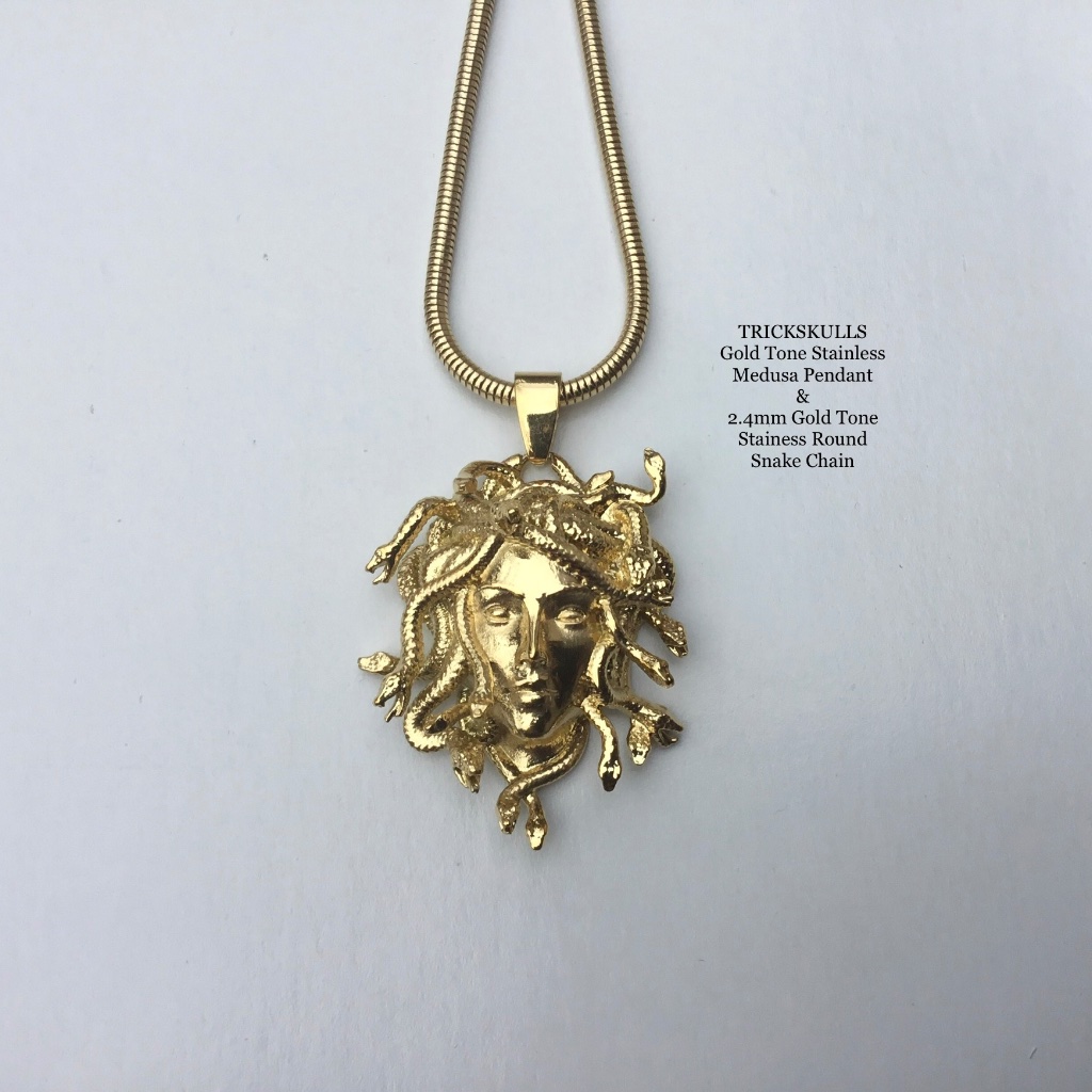 Medusa Serpent Goddess 316 Stainless Gold Pendant 46cm 51cm Round Snake Chains 36$